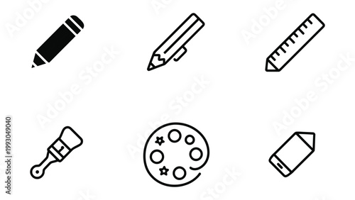 Art Supplies: A collection of essential artistic tools, meticulously arranged to inspire creativity and precision, symbolizing the foundation of art and design.