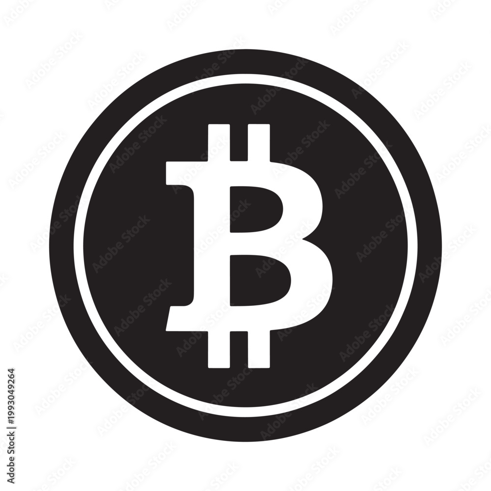 Fototapeta premium Simple black and white icon of a bitcoin cryptocurrency coin