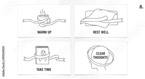 Mindfulness icons, meditation symbols, yoga graphics, wellness illustrations, vector set