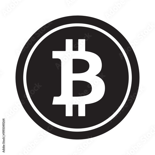 Simple black and white icon of a bitcoin cryptocurrency coin
