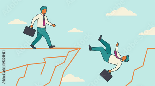 Cuadro en lienzo Businessman falling into a chasm, symbolizing business risk and financial crisis