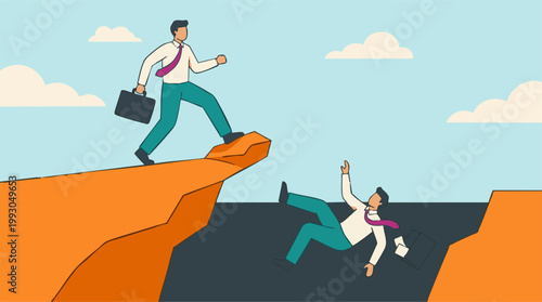 Fotografía Business competition: One businessman succeeds while another falls into the abys