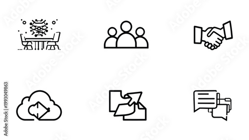 Business Icons: Set of simple business icons featuring teamwork, communication, and deal-making, these icons perfect for conveying business concepts with a clean and modern touch.