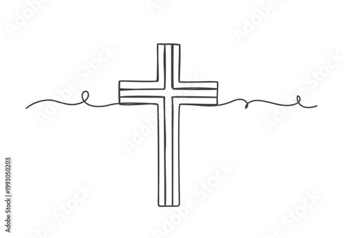 Continuous one line christian cross shape isolated.