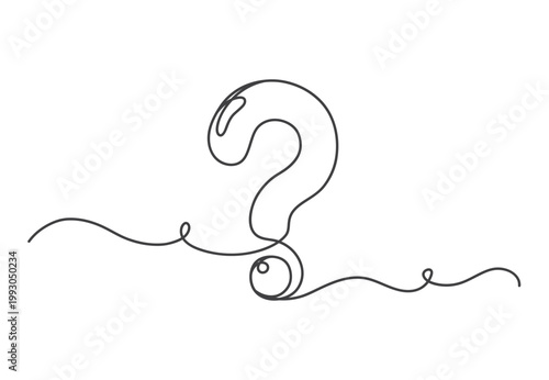 Continuous one line question mark shape isolated flat style design.