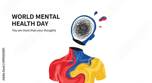 Mental health awareness, World Mental Health Day, puzzle pieces, brain illustration, mental wellness