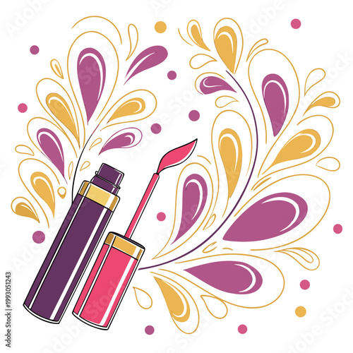Liquid lipstick or lip gloss graphic illustration with abstract swirl patterns and colors lipstick cosmetics lifestyle applicator abstract illustration colorful feminine treatment accessory