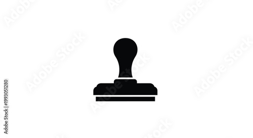 A simple black silhouette depicts a traditional rubber stamp commonly used for validating documents high quality professional detailed