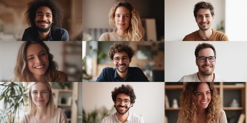 Group of people smiling and looking at camera in a warm indoor setting during daytime