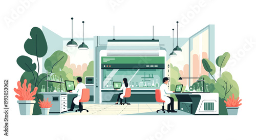 Futuristic Cleanroom Technology and Innovation Workspace Illustration