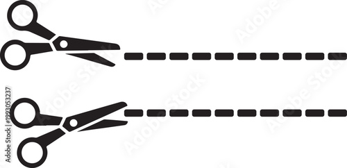 Scissors Cutting Along Dotted Line Vector Icon Set