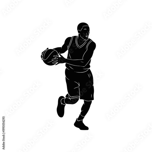 Basketball player runs across the court while dribbling the ball with high energy and focus during a fast-paced sports match.