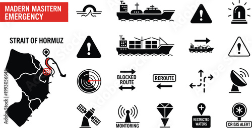 Maritime emergency strait of hormuz navigation icons and symbols collection