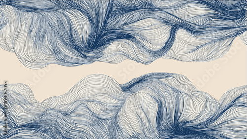 Abstract linear contours creating a dynamic, flowing wave pattern. Abstract flowing wave pattern with linear contours