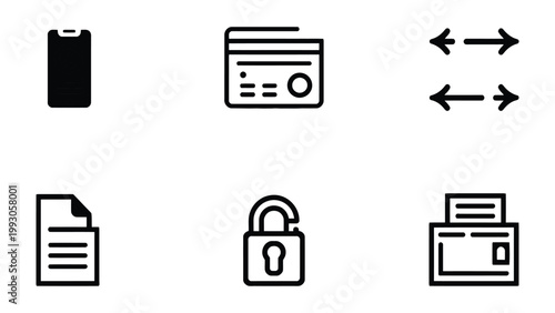 Essential Digital Icons: A curated collection of minimalistic icons representing fundamental digital tools for the modern age. conveying clarity and simplicity. 