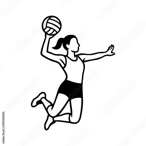 Logotipo con dibujo minimalista con líneas de secuencia de acción deportiva con jugadora de voleibol o balonmano con equipación deportiva