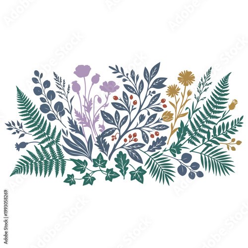Wildflower and Forest Leaves Botanical Vector Silhouette Illustration Set