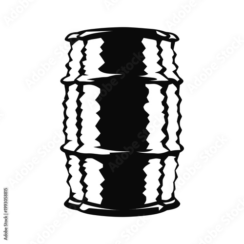 Industrial metal barrel, oil drum icon, black silhouette, vector graphic