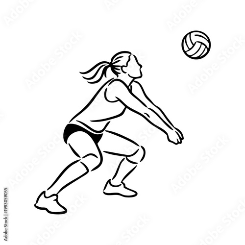 Logotipo con dibujo minimalista con líneas de secuencia de acción deportiva con jugadora de voleibol con equipación deportiva