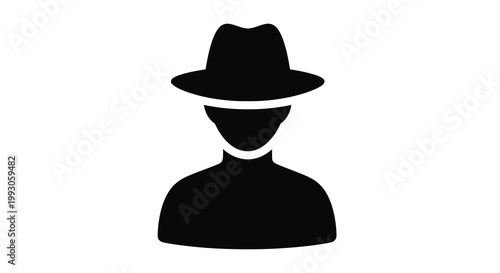 A minimalist black silhouette depicts a person wearing a hat and jacket concealing their identity high quality professional