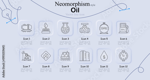 Oil set icon. Tank, flame, flask, valve, gas storage, fuel pump, pumpjack, fire sign, refinery, barrel, drop, timer, energy industry, petroleum production, fuel system