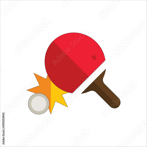 Red table tennis racket and ball flat color icon for indoor sports, ping pong competition, and recreation club games