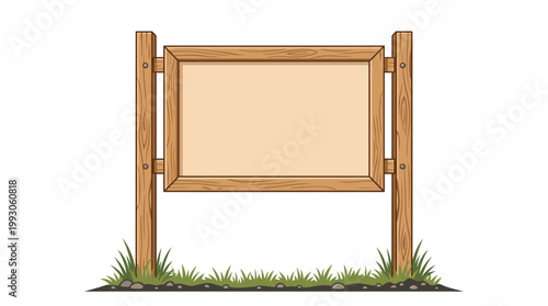 Light Wooden Frame Sign Board Between Two Posts on White Background