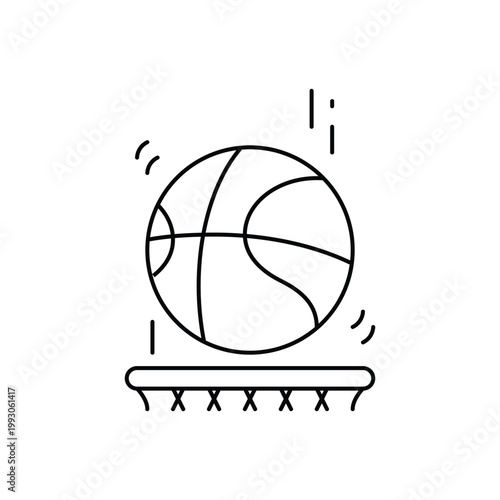 Basketball ball falling into the hoop line icon for stadium games, streetball competition, and athletic team sports training