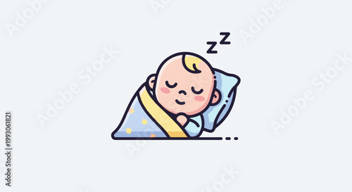 Cute baby sleeping soundly on a pillow, wrapped in a starry blanket