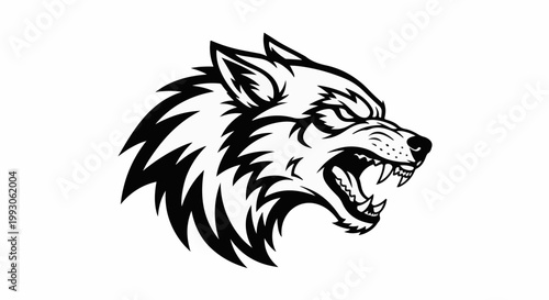 Aggressive wolf head illustration with sharp teeth bared and spiky mane