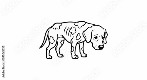 A sad, spotted dog with droopy ears and a melancholic expression