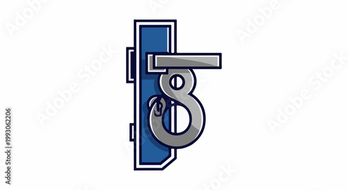 Stylized graphic of a silver ampersand on a blue door handle