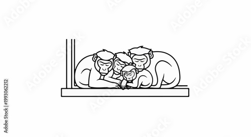 A family of monkeys huddled together for warmth and comfort