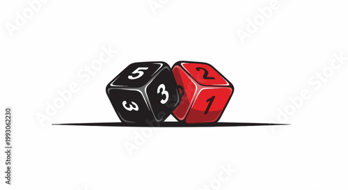 Two dice, one black with numbers 5 and 3, one red with 1 and 2