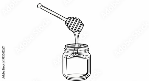 A line drawing shows honey dripping from a dipper into a jar