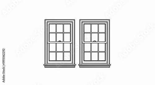 Two identical white sash windows with multiple panes shown side by side on a white background