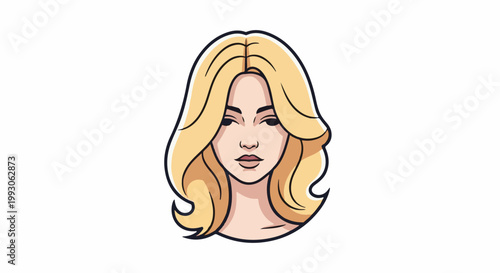 Stylized portrait of a woman with blonde wavy hair and striking eyes