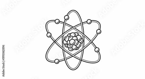 Stylized atomic model with orbiting electrons around nucleus