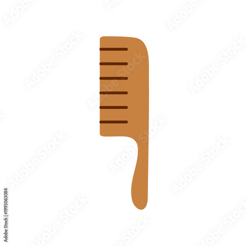 Comb, hair brush, grooming beauty salon tool. Haircare and styling accessory. Wide tooth detangle item. Hairstyle, personal object. Flat vector illustration isolated on white background