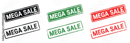 mega sale rubber stamp set with grunge texture black green red rectangular promotional label