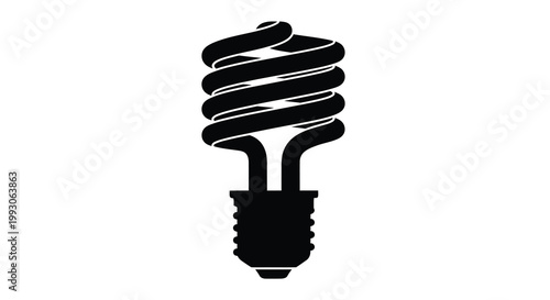 A black silhouette depicts a compact fluorescent lamp showcasing its coiled tube design and standard screw base