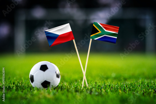 Czech Republic vs South Africa, national flags before international world tournament Group A group stage match, football on green grass with goal in the background, Atlanta, USA, June 18, 2026