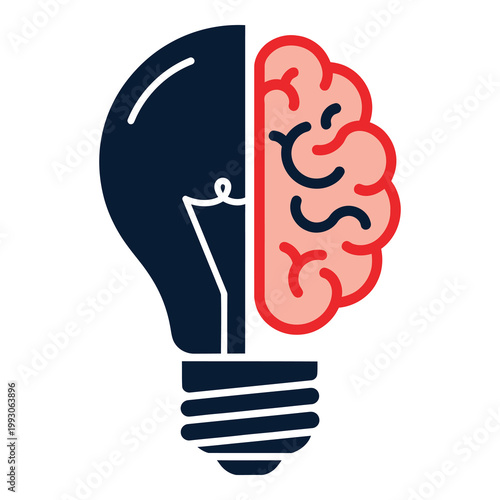 Light bulb with brain inside representing creative idea and innovation concept icon
