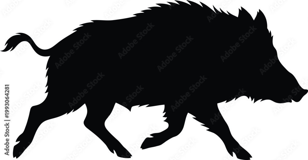Obraz premium A professional vector illustration featuring the solid black silhouette of a running wild boar designed for clean graphic branding projects
