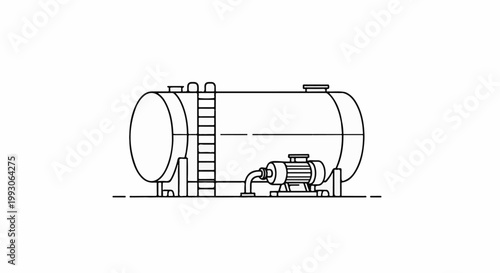 Industrial storage tank with pump and ladder