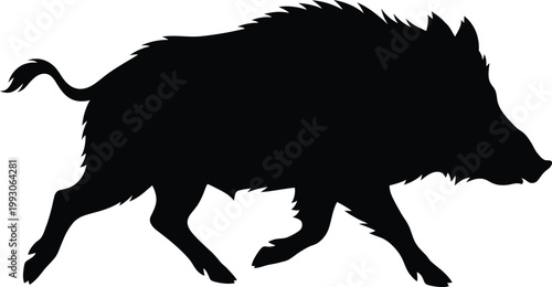 A professional vector illustration featuring the solid black silhouette of a running wild boar designed for clean graphic branding projects
