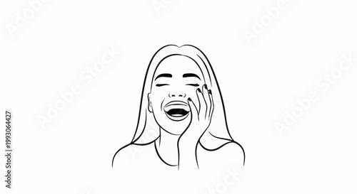 Black and white line art of a woman laughing with eyes closed