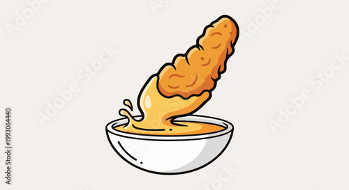 Crispy chicken nugget dipped in creamy, golden cheese sauce splash