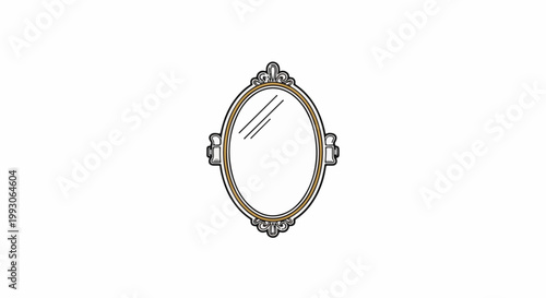 Ornate oval mirror with reflective surface, elegant design