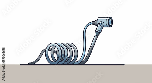 A coiled flexible tube connected to a nozzle-like device